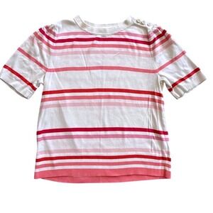 Talbots Petite Striped Knit‎ Top Short Sleeve Crew Neck Red Pink White XL Pet